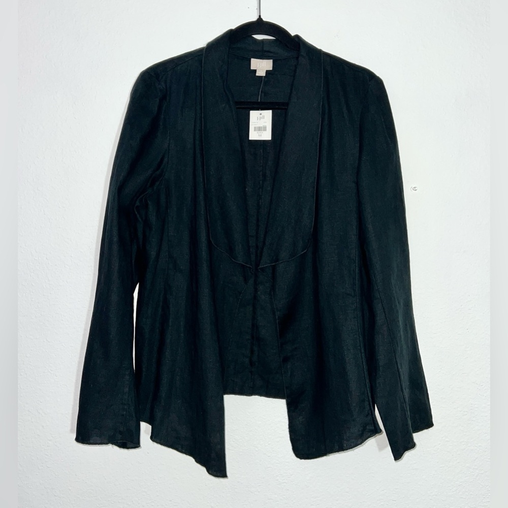 NWT J. Jill size M black open front cardigan‎ 100% linen career business casul
